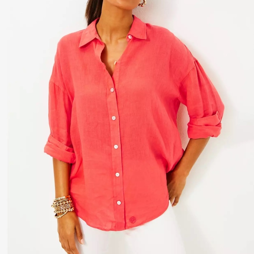 Stevey Relaxed Button Down Linen Shirt XXS OVERSIZED